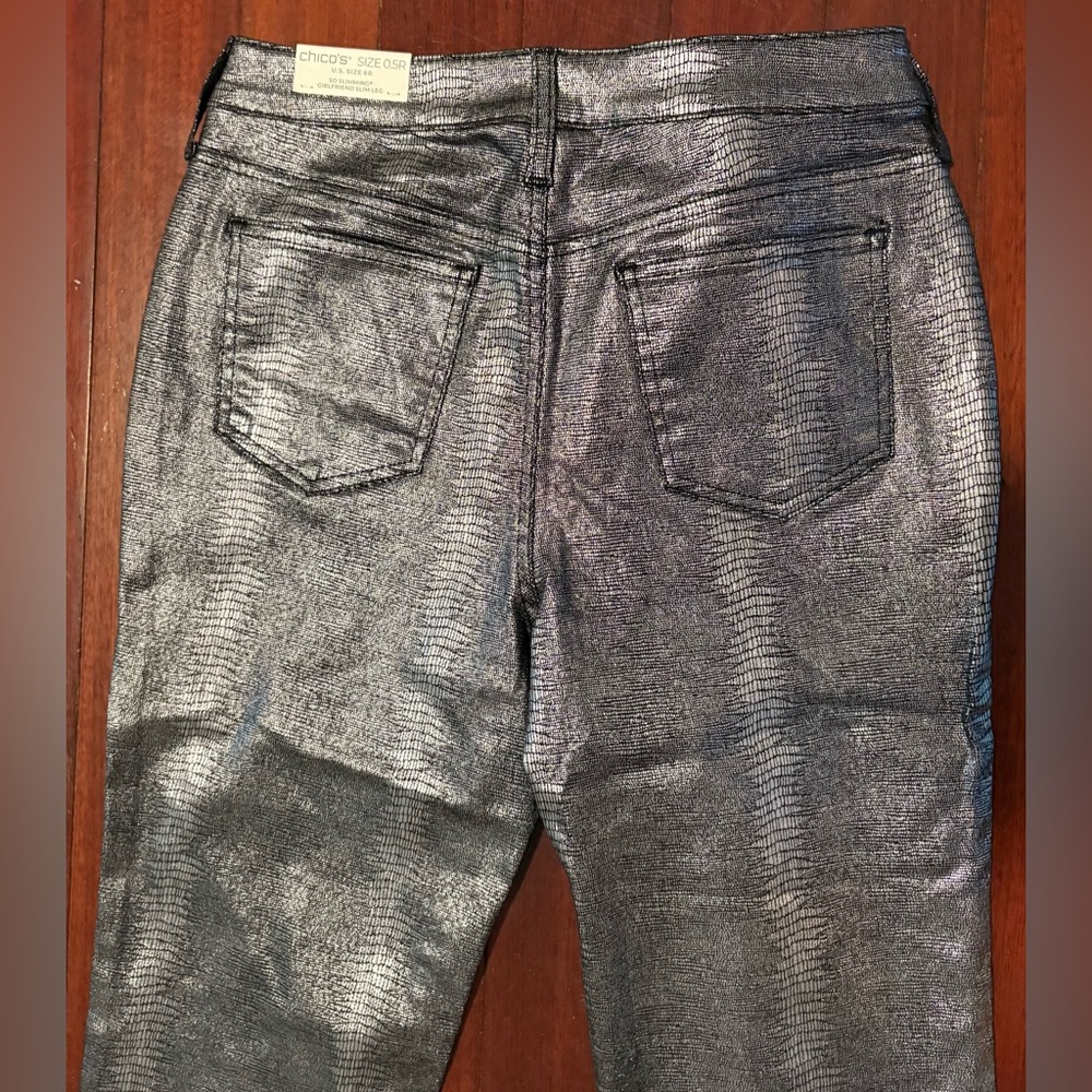 Chico's Metallic Croc-Patterned Girlfriend Jeans 6 - Picture 3 of 7